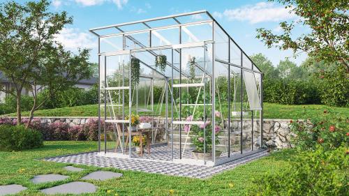 szklarnia VITAVIA PLAYA 7600 szkło 3 mm + PC 6 mm srebrna